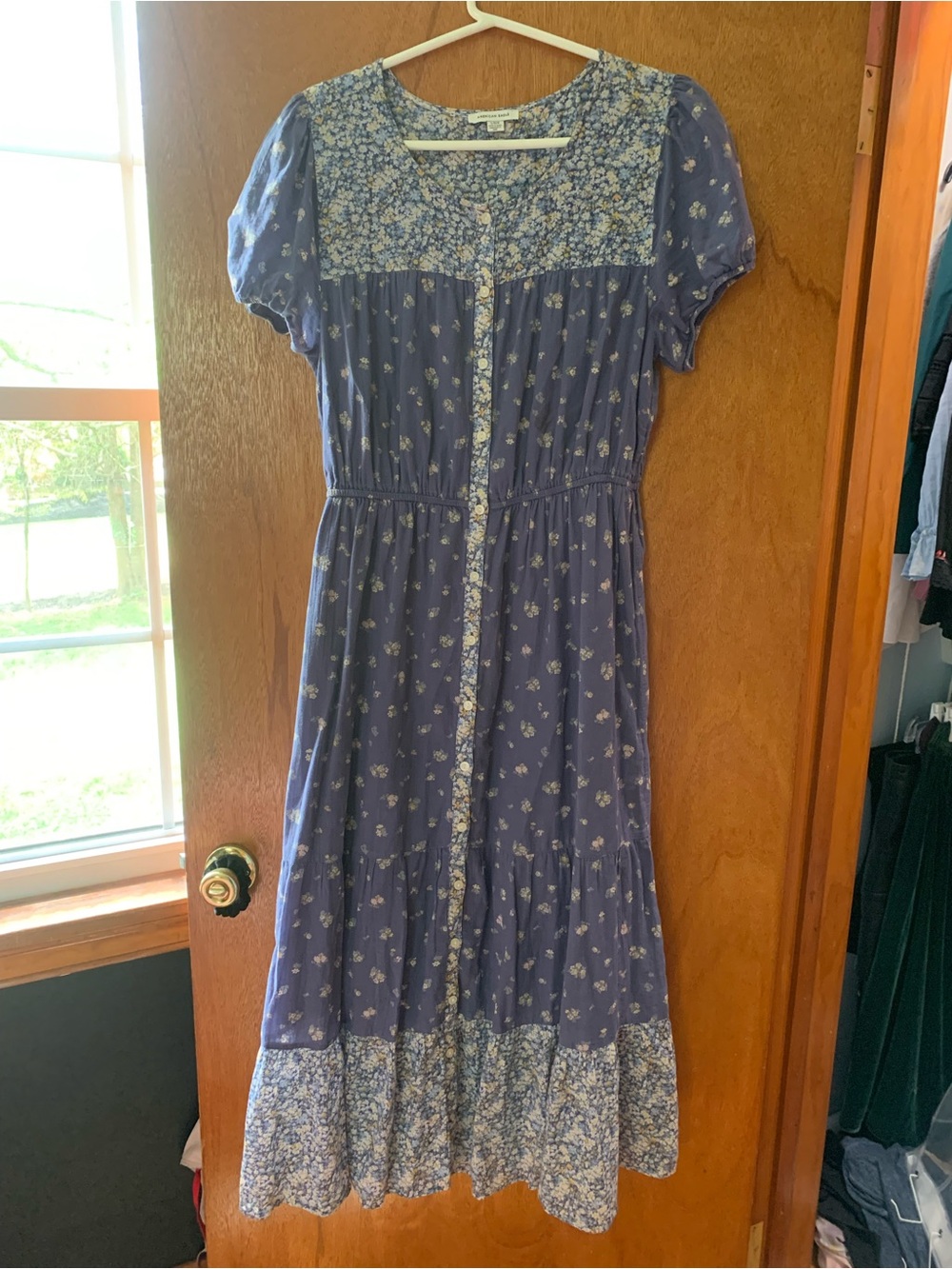American Eagle Outfitters Periwinkle Floral Button-Front Midi Dress